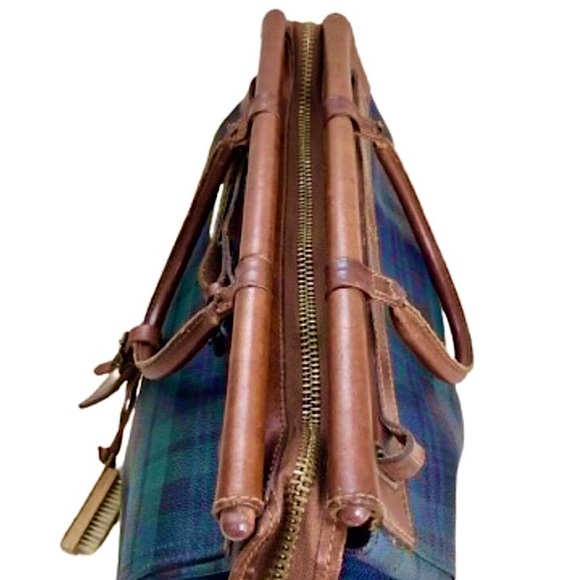 RALPH LAUREN Black Watch Plaid Blue Green Doctors Boston Weekend Overnight Bag - Picture 11 of 17